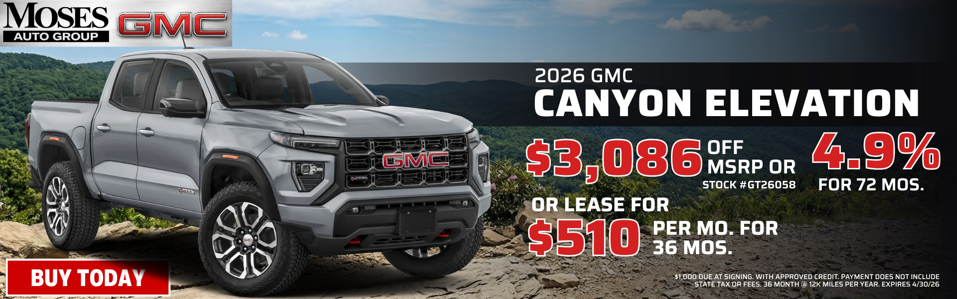 2026 Canyon Elevation April Offer