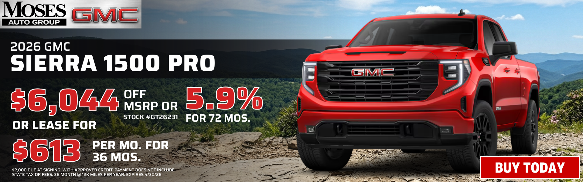 2026 Sierra 1500 Pro April Offer